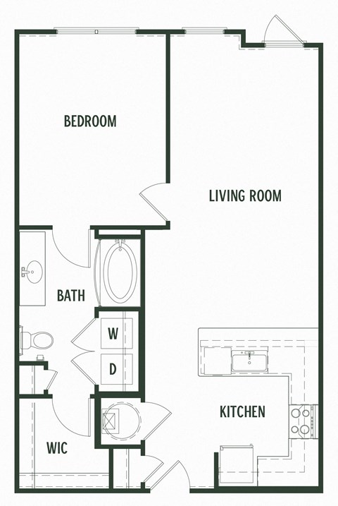 Floor plan for 1 bed, 1 bath, 788 sqft